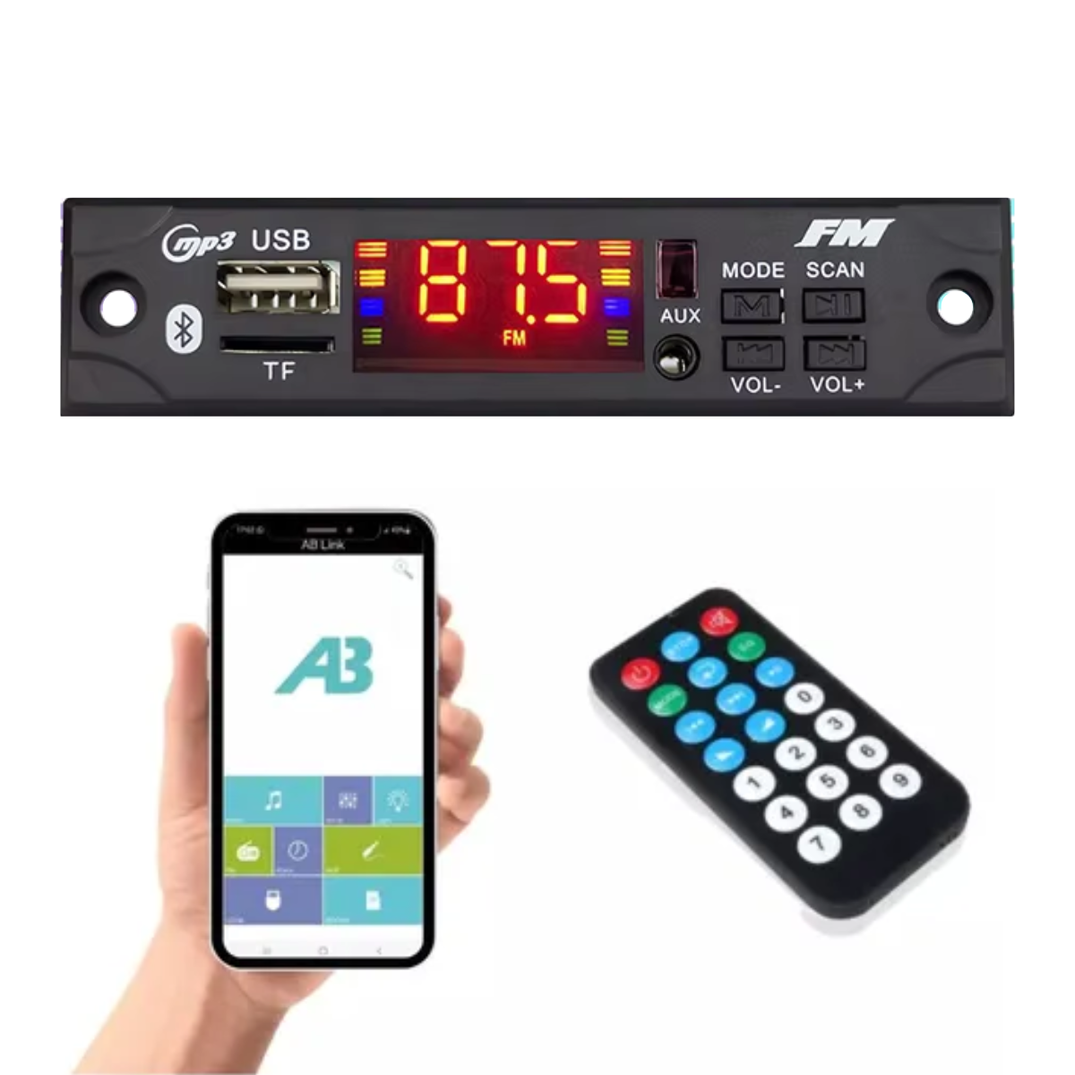 Módulo Mp3 Usb/sd/fm/aux C/ Bluetooth Con Control Remoto