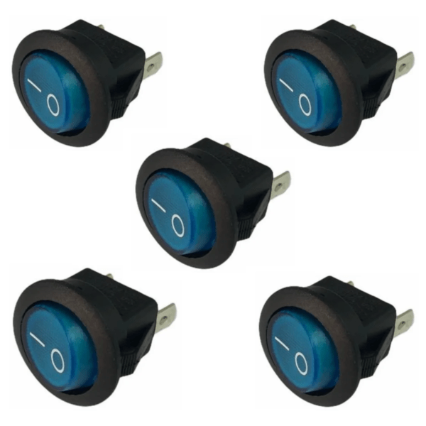 Llave Tecla Interruptor 3 Contactos Luz On-off Redonda Azul 220V x 5