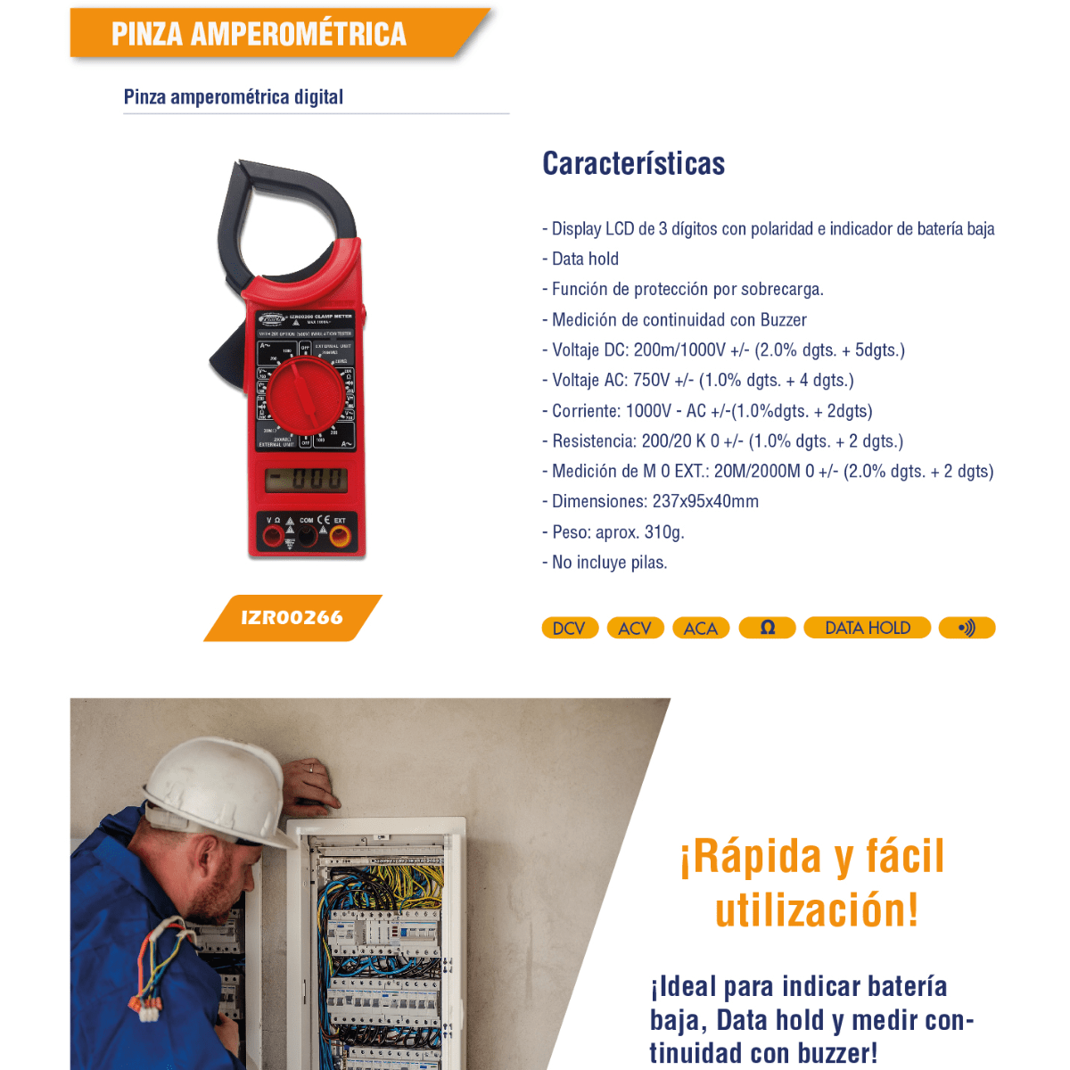 Pinza Amperimétrica Tester Digital Zurich 1000a Display Lcd - Imagen 2