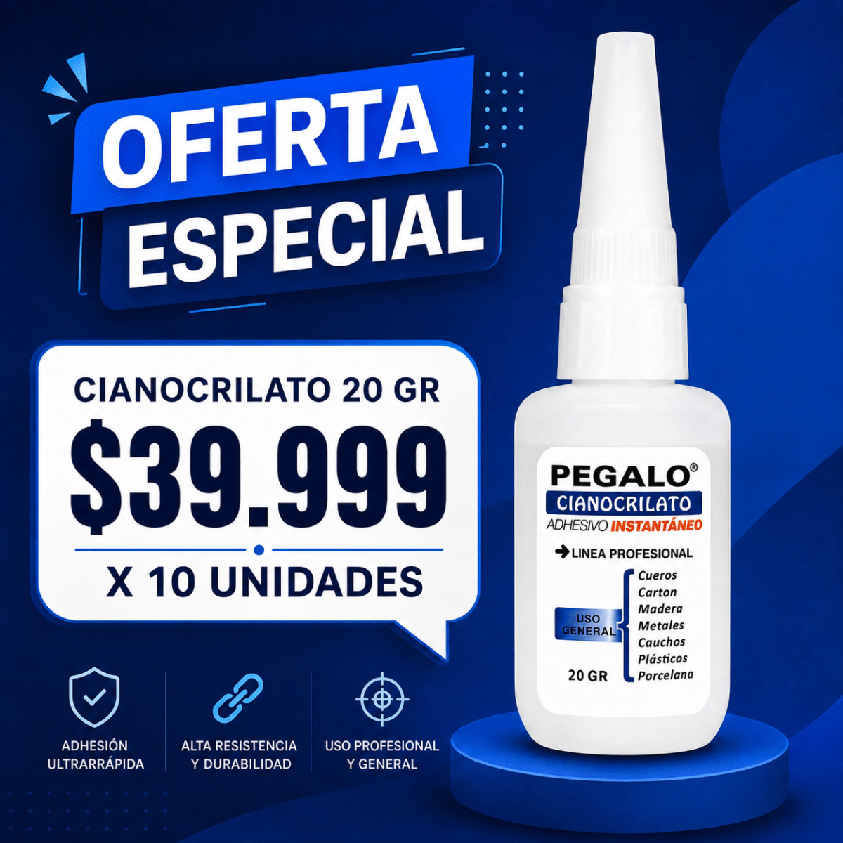 ADHESIVO INSTANTÁNEO CIANOCRILATO 20GR x 10 unidades