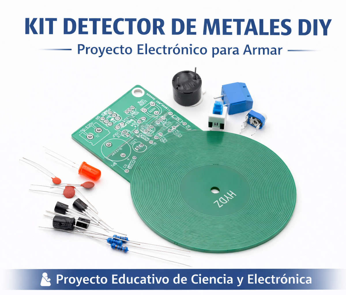 Kit Detector de Metales DIY 3V-5V – Proyecto Electrónico para Armar con Alarma LED y Buzzer