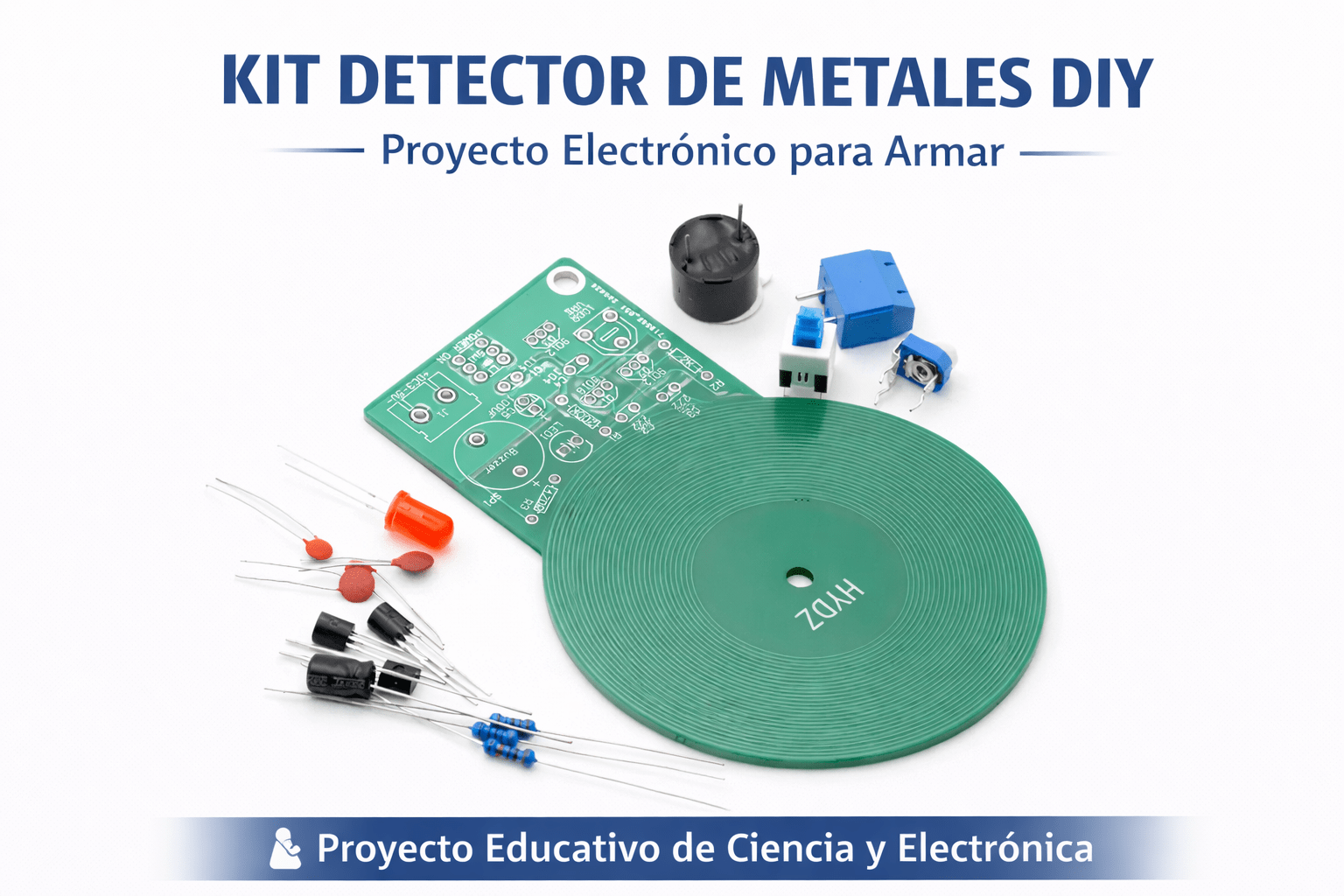 Kit Detector de Metales DIY 3V-5V – Proyecto Electrónico para Armar con Alarma LED y Buzzer