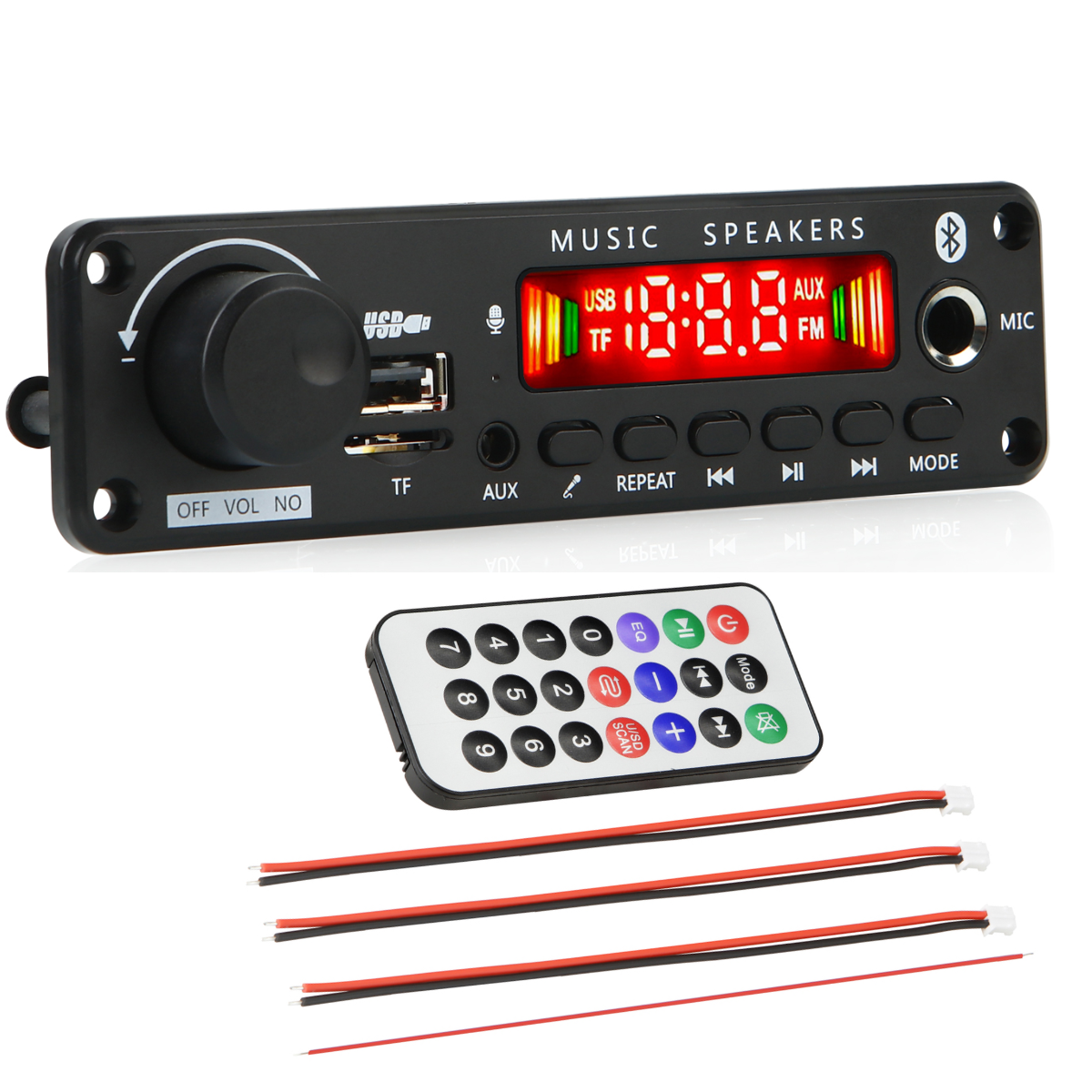 Módulo Mp3 Usb/fm/aux/carga Bluetooth Control 12v 50w 25wx2