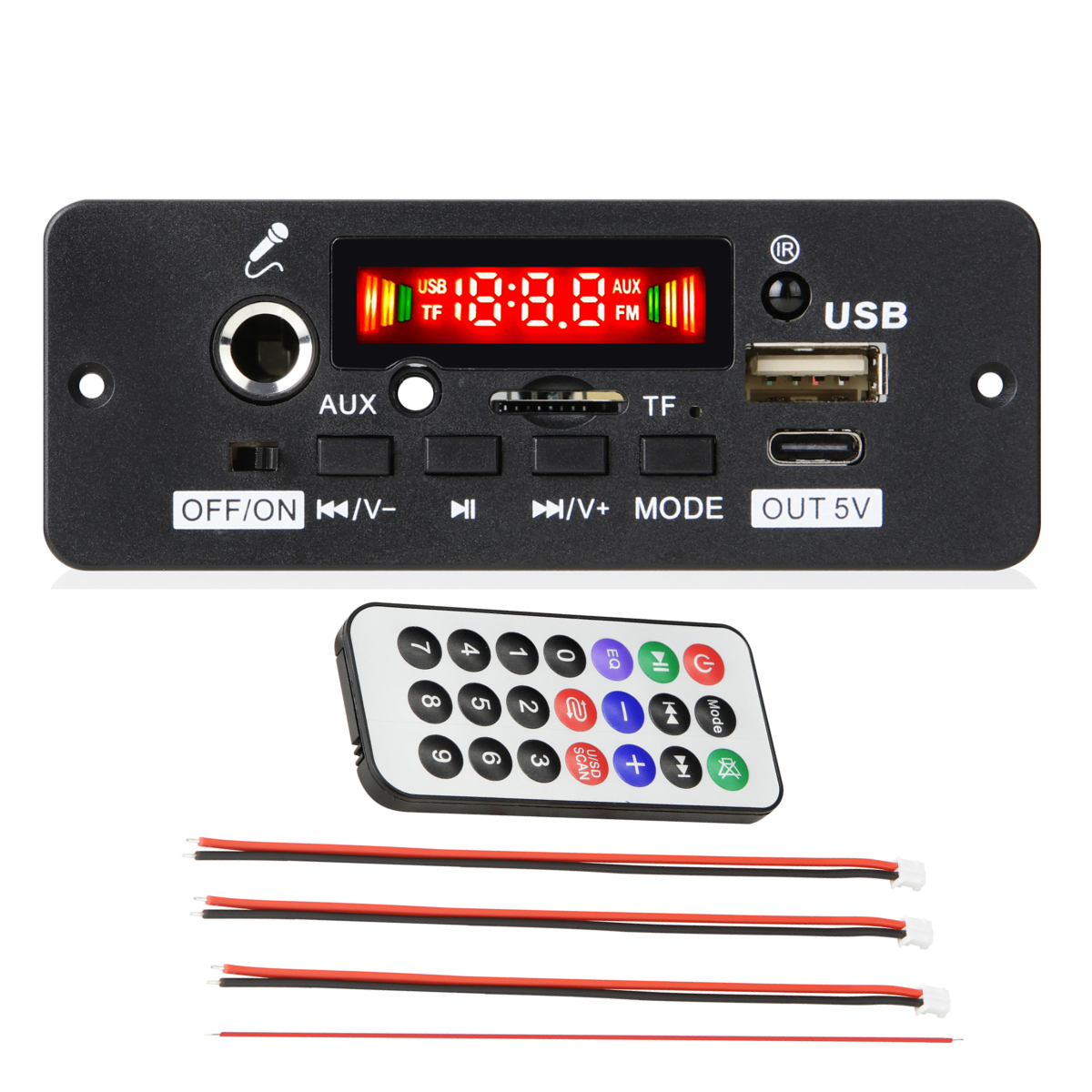 Módulo Mp3 Usb/fm/aux/carga Bluetooth Control 12v 50w 25wx2