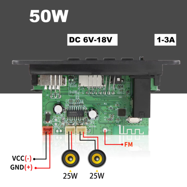 Módulo Mp3 Usb/fm/aux/carga Bluetooth Control 12v 50w 25wx2 - Imagen 6