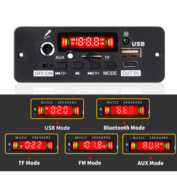 Módulo Mp3 Usb/fm/aux/carga Bluetooth Control 12v 50w 25wx2 - Imagen 7