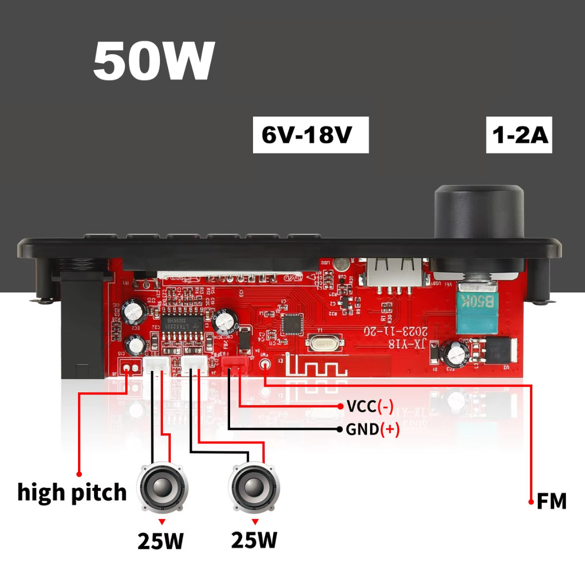 Módulo Mp3 Usb/fm/aux/carga Bluetooth Control 12v 50w 25wx2 - Imagen 4
