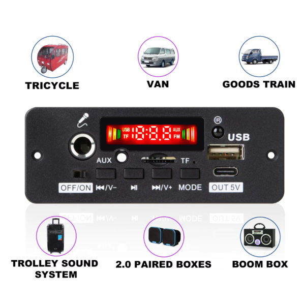 Módulo Mp3 Usb/fm/aux/carga Bluetooth Control 12v 50w 25wx2 - Imagen 8