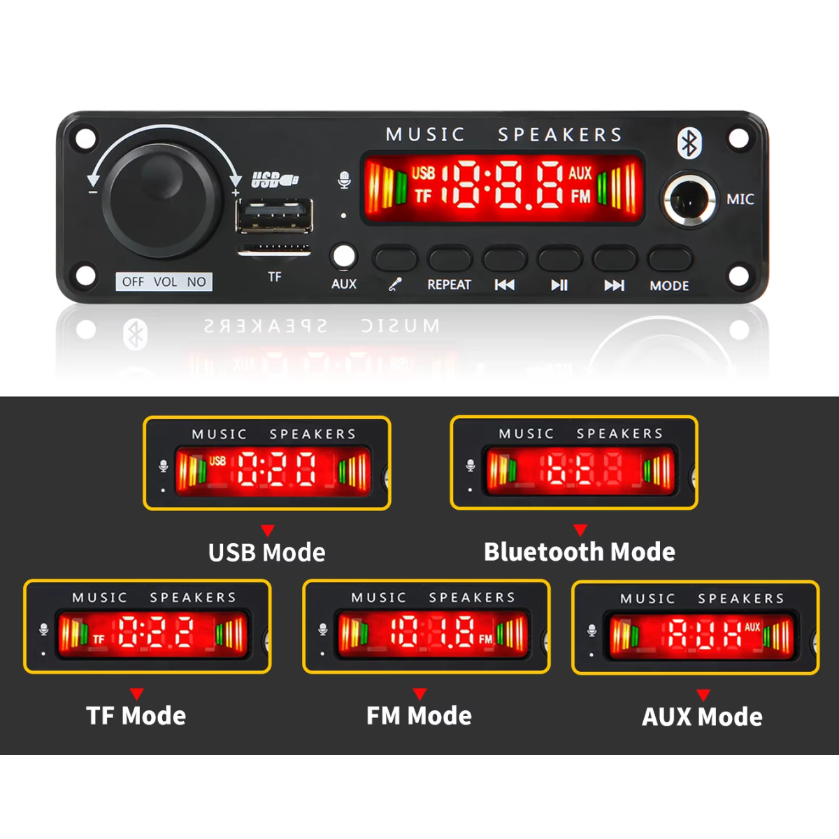 Módulo Mp3 Usb/fm/aux/carga Bluetooth Control 12v 50w 25wx2 - Imagen 8
