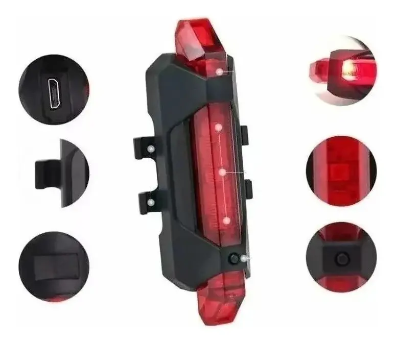Luz Led Bicicleta De Seguridad Recargable Trasera Usb Roja - Imagen 4