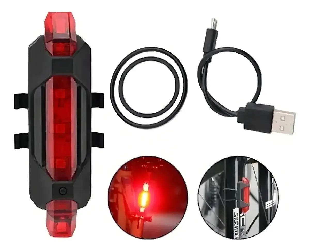Luz Led Bicicleta De Seguridad Recargable Trasera Usb Roja - Imagen 3