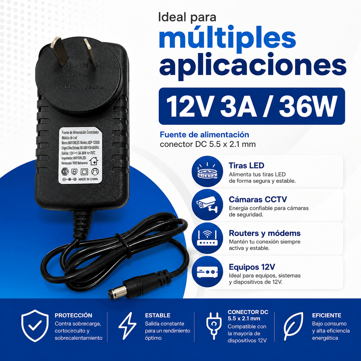 Fuente Transformador 12v 3a Ficha Plug 5.5 X 2.1mm 3 A Real - Imagen 2