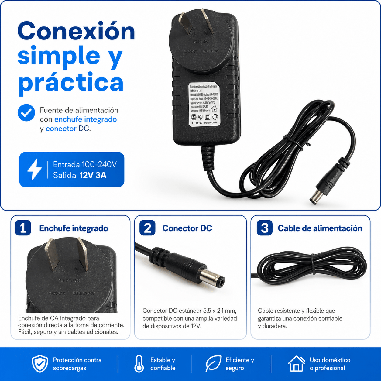 Fuente Transformador 12v 3a Ficha Plug 5.5 X 2.1mm 3 A Real - Imagen 3
