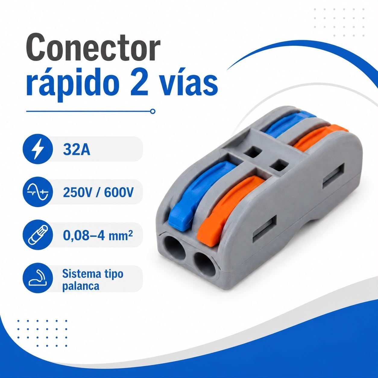 Conector Rápido Empalme 32a 2 Vías Ficha Bornera X 5u - Imagen 3