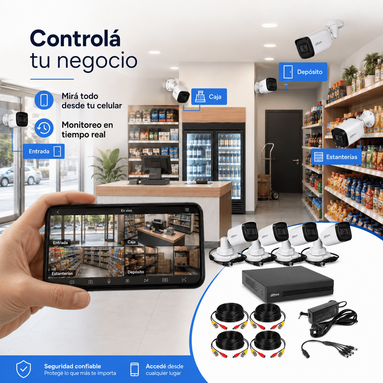 Kit de 4 Cámaras de Seguridad Dahua 4 Canales Full HD 1080p - Imagen 3