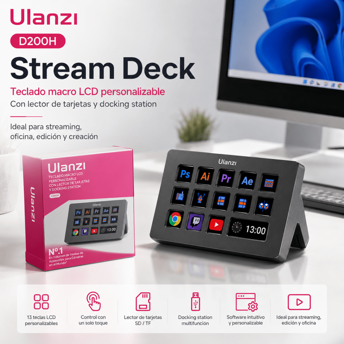 StreamDeck D200H 14 botones programable consola contenido visual