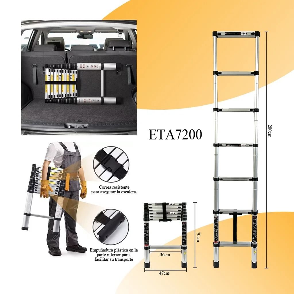 Escalera Telescópica Extensible 7 Escalones 2 Metros Ja - Imagen 2