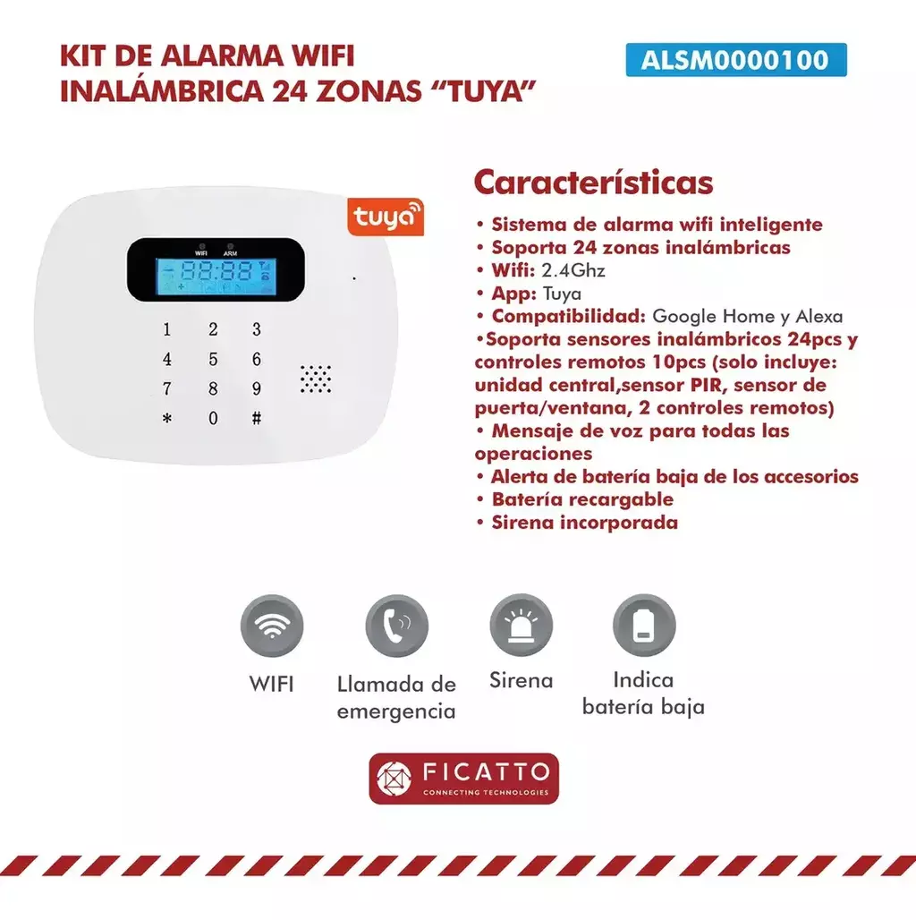 Kit Alarma Wifi Smart Inalámbrica 24 Zonas Ficatto - Imagen 5